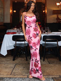 Lace-Up Print Backless Dress Women Summer Trend Sexy Spaghetti Strap Sleeveless Slim Midnight Clubwear Party Vestidos