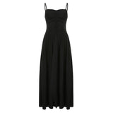 Black Pleated Ruched Long Dress