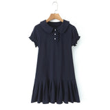 Pbong  Solid Spliced Folds Slimming Dresses for Women Lapel Short Leeve High Waist Temperament Dress Female