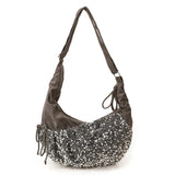 Women's Silver Sequin Crossbody Bag Drawstring Design Shiny Party Evening Casual Shoulder Bag Fashion Sparkly Handbag