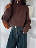 Women's Loose Knitted Pullovers Half Zipper Autumn and Winter Turtleneck Sweaters Casual Comfortable Full Sleeve Top
