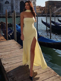 Scarf Collar Off-shoulder Sexy Maxi Dress Women Gown Summer New Strapless Backless Thigh High Split Beach Long Dress