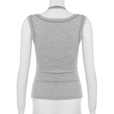 Pbong  Euramerican Sexy Casual Vest Women's Short Square Neck Sleeveless Top New Slim Fit Sweet and Thin Outer Wear Camis Y2k Punk Tops