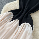 Women Chic Elegant patchwork mesh O-neck Ruched Long dress Sexy Evening Fashion  women clothing