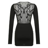 Gothic Dark Print Mesh Transparent Dress