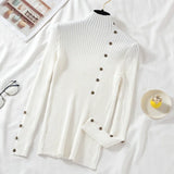 Ribbed Knit Top for Women Pullovers Button Decor Mock Neck Sweater Stretchy Long Sleeve Fitted Jumper Teen-girl Fall Winter