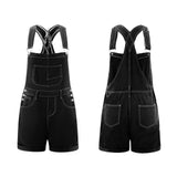 Pbong  Women Denim Bib Overalls Adjustable Straps Shorts Romper with Pocket Casual Rolled Cuff Shortalls