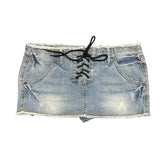 Women 2000s Aesthetic Mini Denim Skirt Gyaru Coquette Chic Y2k Micro Skirt Design Goblin Grunge Lace Up Korean Kpop Culottes New
