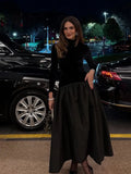 Elegant Black Patchwork Full Sleeves Long Dress Fashion Solid Velvet Slim Fit Pleated Hem Maxi Dresses New Woman Club Party Robe