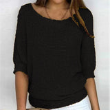 Pbong  Autumn Spring Solid Casual Knitwear Pullover Loose Tops Women O-Neck 3/4 Long Sleeve Knitwear Sweaters