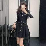 Pbong  Winter Black Mini Dress Slimming Waist Design Cover up Flattering Style Elegant Ladylike Look Fashionable And Stylish Skirt