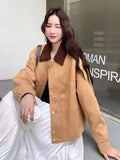 American Faux Suede Jacket Women Retro Loose Streetwear Y2K Coat Casual Fall Winter Long Sleeve Pockets Female Vintage Tops