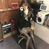 New Fashion Popular Japan Autumn Winter Vinateg Coats Y2k Aetshetic Knitted Harajuku Slim Sweaters Punk Leopard Design Clothes