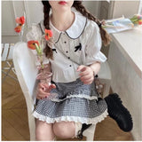 Kawaii Plaid Women Short Skirt Lolita Ruffle Japanese Style Lace Bow Mini Skirts Cutecore Sweet Pleated Preppy Skirt