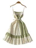 Pbong  Sweet Lace Splice Floral ter Dr Women's Summer Design Sense Waist Cinching Pleated Long Dr A-Line Silhouette V-Ne