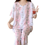 Pbong  Summer New Arrived Retro Pajamas Women Floral Printing Night Suit Female Short Sleeve Sleepwear For Sleeping Pyjama Night Wear