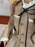 Elegant Women Dresses Ruffled Collar Puff Sleeve Single Breasted Vestidos Femme Temperament Korean A-line Sweet Pleated Dress