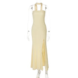 Scarf Collar Off-shoulder Sexy Maxi Dress Women Gown Summer New Strapless Backless Thigh High Split Beach Long Dress