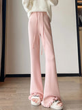 Ruffles Knitted Flare Pant Women High Waist Fashion Loose Fall Winter Trousers Korean Chic Elegant Lady Sweet Solid Pants