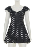 Sexy Polka Dot Contrast Dress Women's Deep V neck Sleeveless High Waist Mini Dress Slim A-line Lady Vacation Party Dress