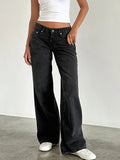 Low Rise Jeans for Women Jeans Wide Straight Leg Baggy Jeans Y2k Vintage Boyfriend Denim Pants with Pocket Streetwear