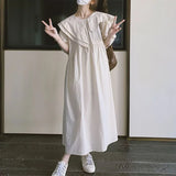 Pbong  Japan Style Lovely Asymmetrical Peter Pan Collar Dress Women Summer Big Size Korean Sweet Loose Short Sleeve Midi Casual Dresses