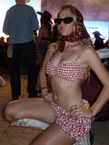 Sexy Backless Print Plaid Women Bikini Spaghetti Strap Top High Waist Pant Summer Vacation Elegant Party Beachwear