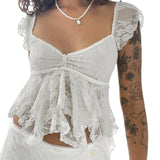 Fairy Coquette Tank Top y2k Women Sheer See Through V Neck Sleeveless Double Layered T Shirt Lace Vest Club Streetwear