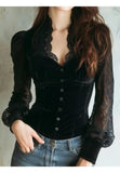 Pbong  Elegant Sexy Square Collar Lace Patchwork Long Sleeve Women's Flavor Base Shirt Top Trendy Hollow out Autumn Winter New Arrival