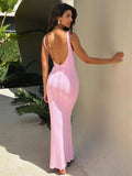 Tossy Summer Knit Ribbed Maxi Dress Female Slim Hollow Out Backless High Waist Fashion Beach Holiday Clothes Long Dress Women's