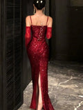 Sexy Sequins Mermaid Evening Dress Women Elegant Bodycon Lace Split Formal Party Long Dresses Korean Slim Vestidos Clothes New