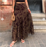 Vintage Paisley Maxi Skirts for Women Chiffon Printed A-line Boho Beach Wear Long Skirt Vacation Style Summer Ladies Faldas