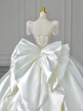 Pbong  Lace Wedding Dress Satin Light White Gown Long Train Court Style High Quality Bridal Gown for Young Women 18-25 Years Old