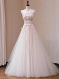 Retro Style Lace Bridal Gown Sleeveless A-Line Long Dress Floral Handmade Embroidery mid Waist for Wedding Entrance Ceremony