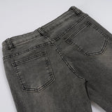 Pbong  Street Fashion Do Old Slimming Micro Flared Jeans Vintage Low Rise Folds Grey Pockets Full Length Trousers Fashion Denim Pants