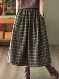 Faux Woolen Plaid Long Skirts Women Loose Vintage Fall Winter A Line Skirt Casual High Waist Japan Harajuku Warm Long Skirt