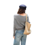 Pbong  New Winter Elegant Long Sleeve Knitted Shoulder Women's Fashionable Design Polyester Fiber Casual Commute Style Sweater