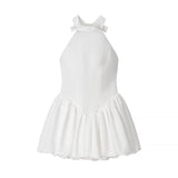 Pbong  Solid Slimming Dresses for Women O Neck Sleeveless High Waist Temperament Dress Female Fashion