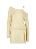 Butter Yellow Sexy One Shoulder Long Sleeve Drawstring Waist Knit Dresses For Women 2025 Autumn Beach Vacation Mini Dresses C105