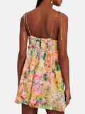 Pbong  Floral Printed Strappy Mini Dresss Yellow Casual Chic Summer Sexy Backless Women Ladies Party Ruffles Dresses Vestidos
