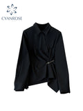 Women Black Gothic Long Sleeve Shirts and Blouse Elegant Y2k Vintage Korean Harajuku 2000s Fashion Shirt Top Clothes Autumn