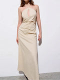 Pbong  Sexy Halter Party Long Dresses For Women Summer Fashion Sleeveless Backless Off The Shoulder Maxi Dress Elegant