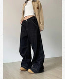 Grunge Black Jeans Women Y2k Vintage Oversized High Street Wide Cargo Denim Trousers Casual Baggy Straight Denim Pants