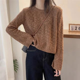 Cable Knit Crop Sweater for Women Long Sleeve Crew Neck Pullover Boxy-fit Plain Jumper Teen-girl Fall Winter Y2K Outfit