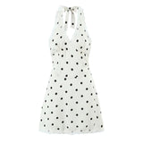 Pbong  Lace Spliced Polka Dot Halter Dress Women Elegant A-line Mini Sexy Backless Dresses Summer Robe