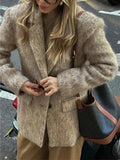 New Women's Collar Plush Jacket Elegant Loose Chic Coat Winter Thicken Fashion Office Ladies Warm Button Jacket