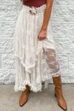 New Irregular Lace Long Skirt Elastic Waist Loose Women Skirt Ruffle Bohemian Vacation Summer Skirts Cowbaoy Female Cloth