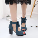 Women High Heels Summer Ladies Elegant Butterfly Knot Mesh Sandals Back Zipper Fish Mouth Party Sandalias Fashion Women Shoes