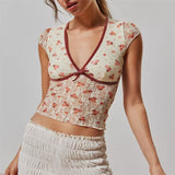 Sheer Crop Top 2000s Women Sexy See Through V Neck Sleeveless Floral Lace Tanks Slim Fit Vest y2k Aesthetic Clothing