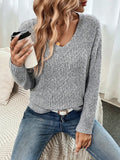 Autumn and winter women's casual V-neck long sleeved knitted sweater